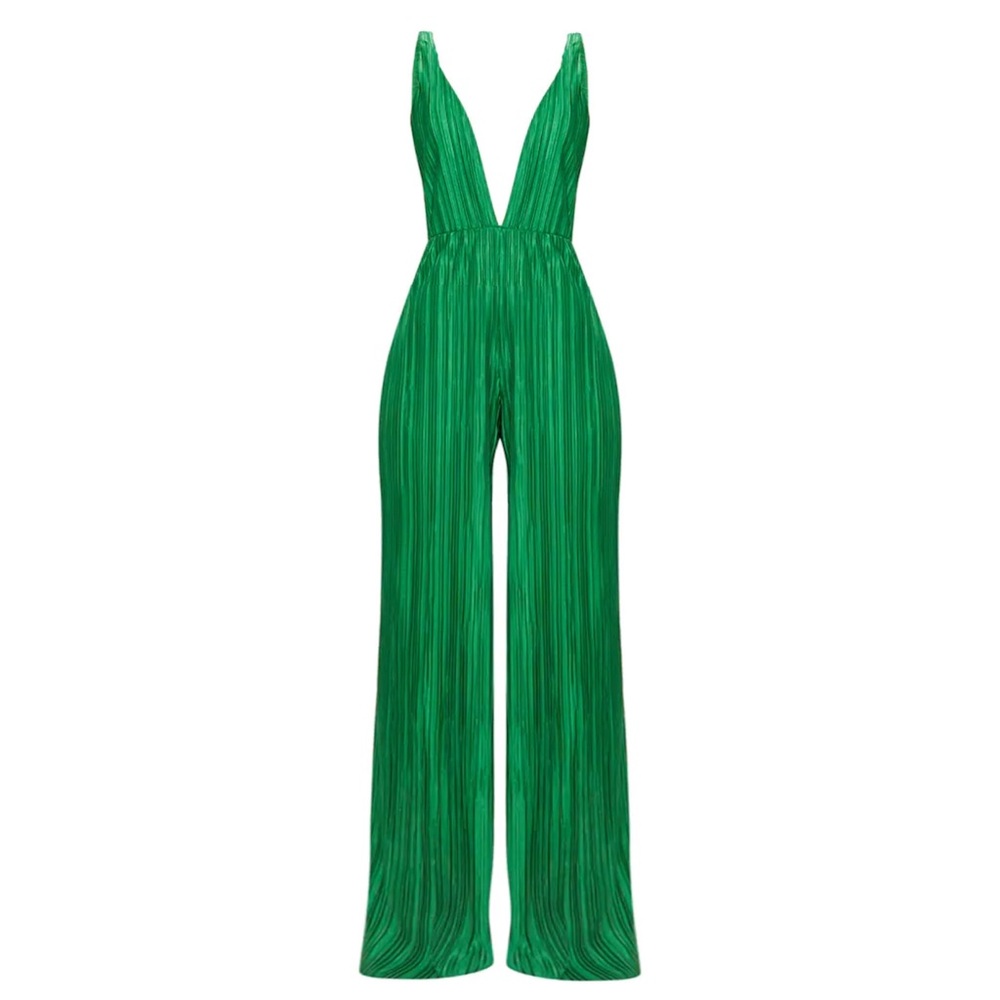 Pretty Little Thing Plisse green jumpsuit